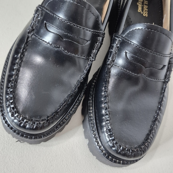 G.H Bass Women's Whitney Super Lug Weejuns Penny Loafer Black Leather - Size 6.5 - Picture 10 of 16